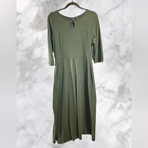 Olive Green Keyhole Midi Dress L EUC
